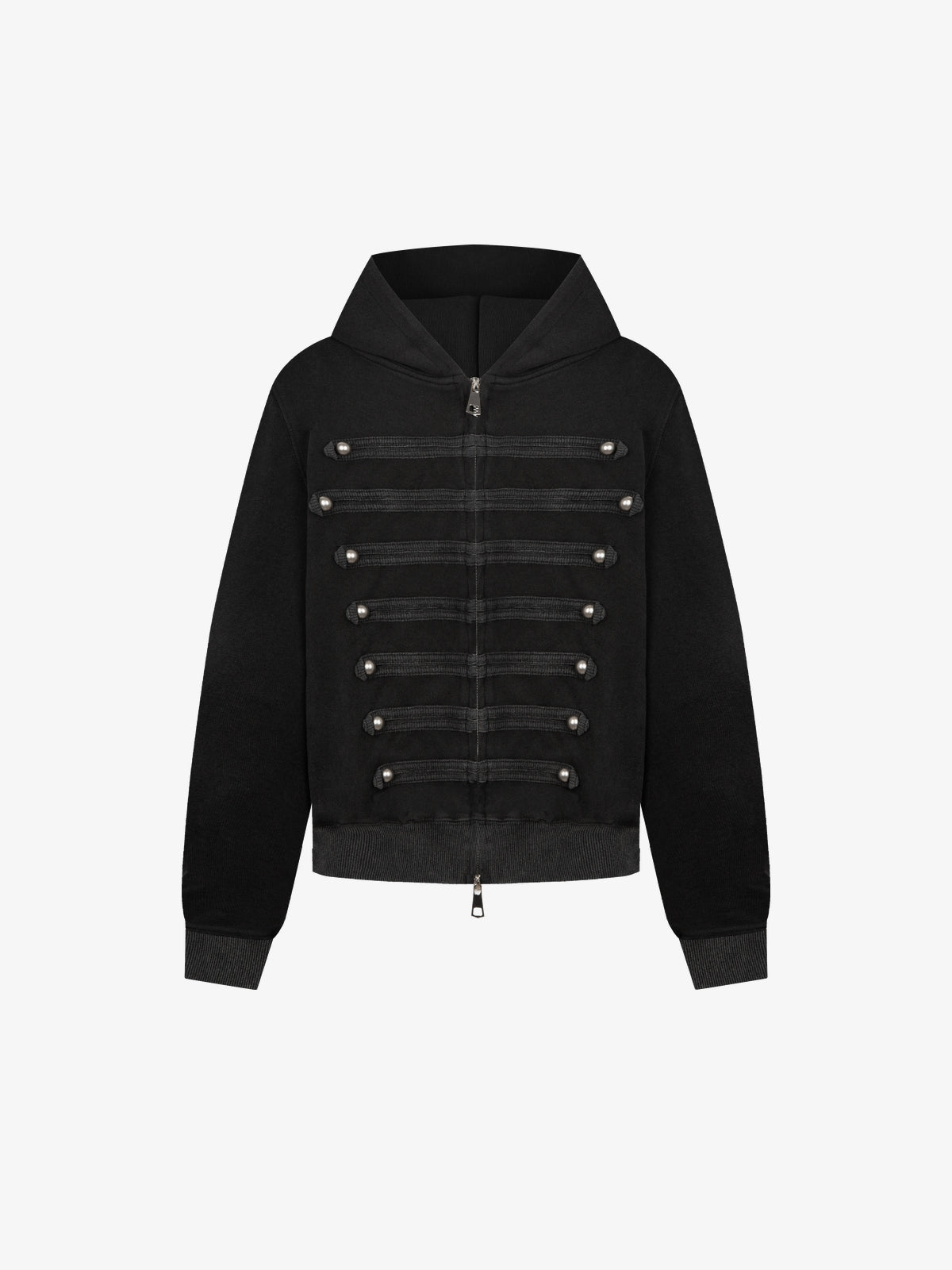 BATTLE KID | Military Tab Zip Up Hoodie in Black - front view
