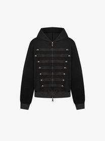 BATTLE KID | Military Tab Zip Up Hoodie in Black - front view