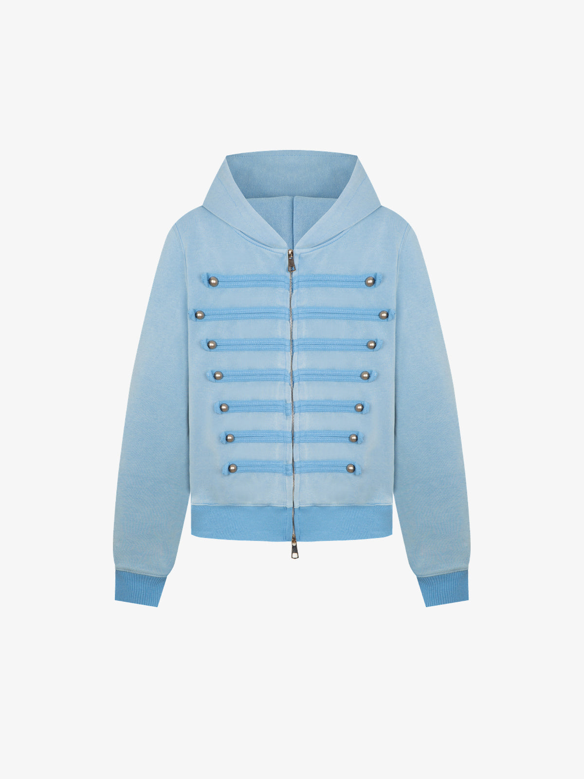 BATTLE KID | Military Tab Zip Up Hoodie in Light Blue - front view