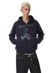 BLACK ENERGY | Puppy Sketch Zip Up Hoodie in Navy - model view