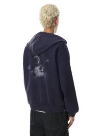 BLACK ENERGY | Puppy Sketch Zip Up Hoodie in Navy - model view