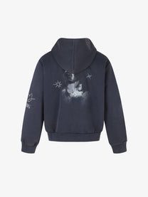 BLACK ENERGY | Puppy Sketch Zip Up Hoodie in Navy - back view