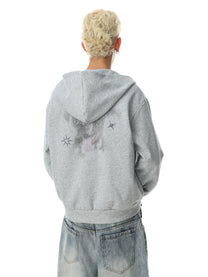 BLACK ENERGY | Puppy Sketch Zip Up Hoodie in Light Gray - model view