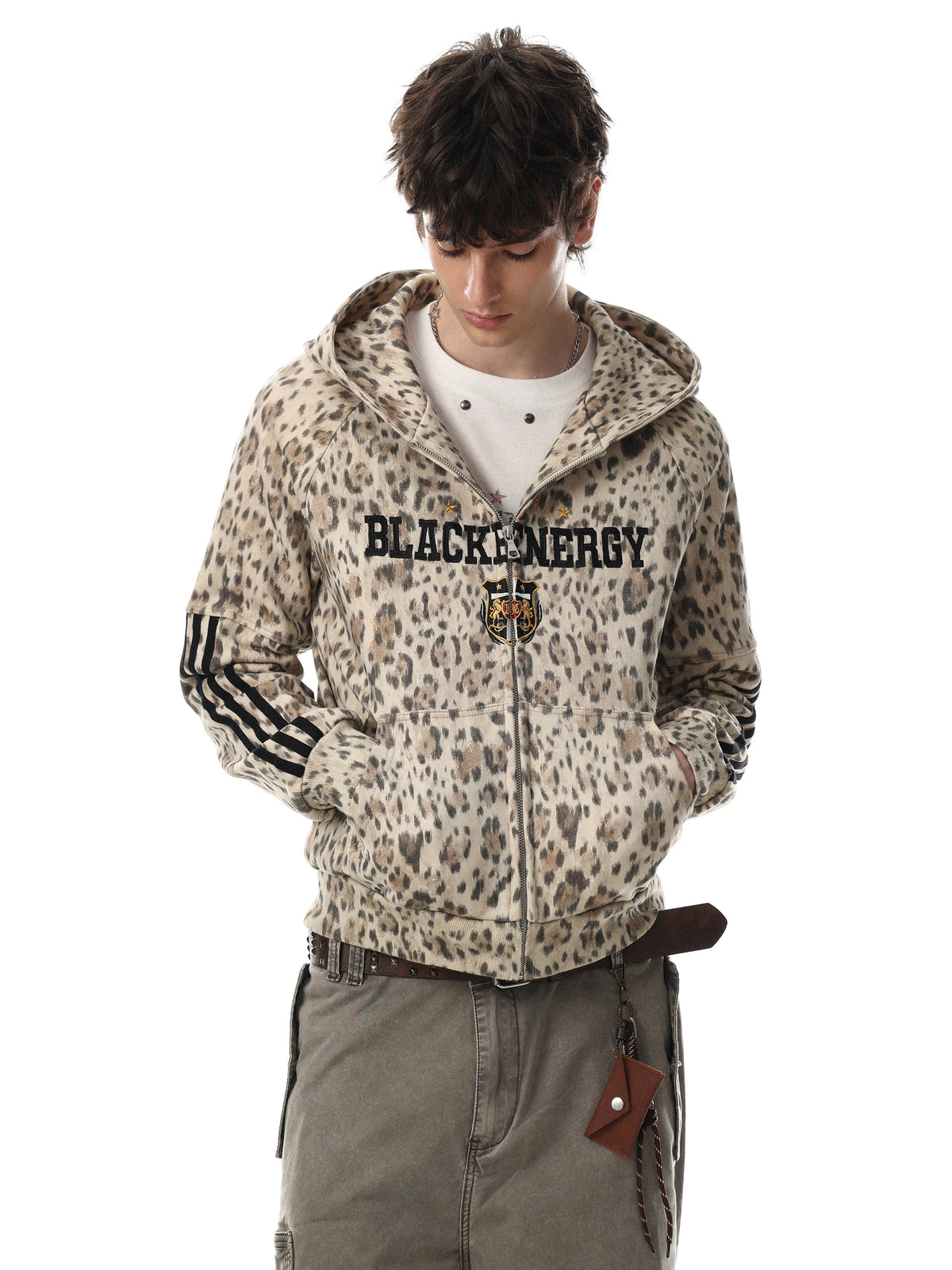 BLACK ENERGY | Number 7 Zip Up Hoodie in Leopard - model view