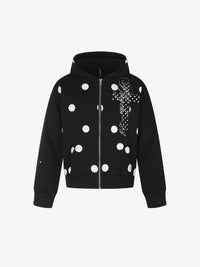 BLACK ENERGY | Cross Applique Zip Up Hoodie