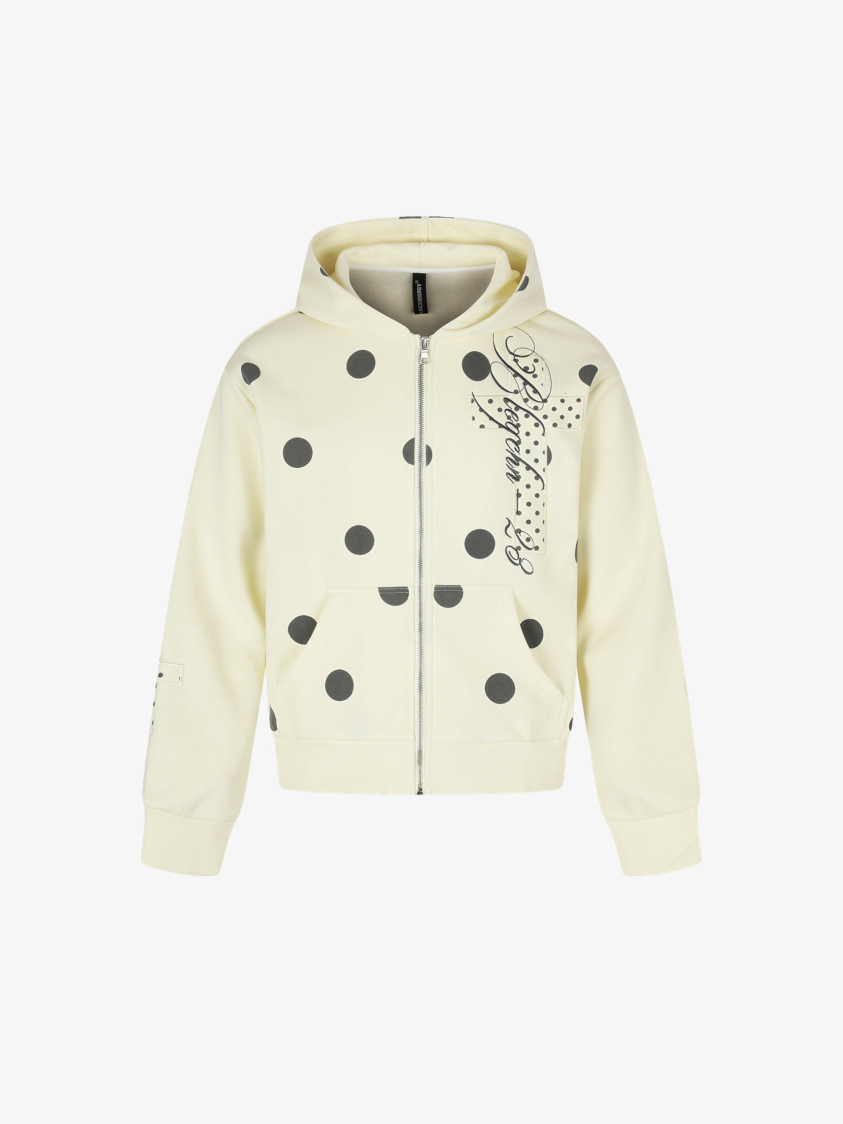 BLACK ENERGY | Cross Applique Zip Up Hoodie in Cream - front view