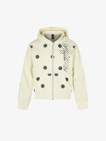 BLACK ENERGY | Cross Applique Zip Up Hoodie in Cream - front view