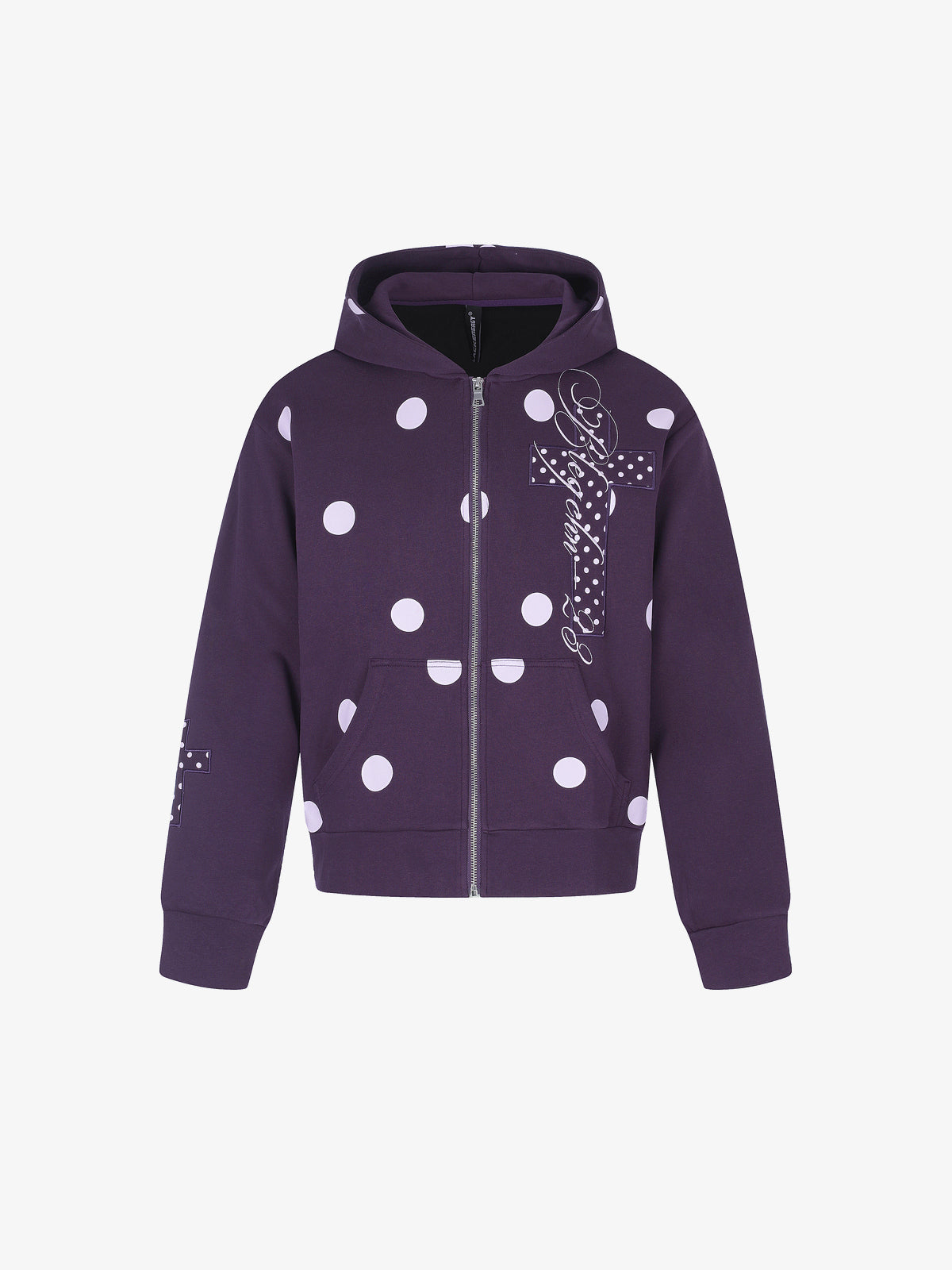 BLACK ENERGY | Cross Applique Zip Up Hoodie in Purple - front view