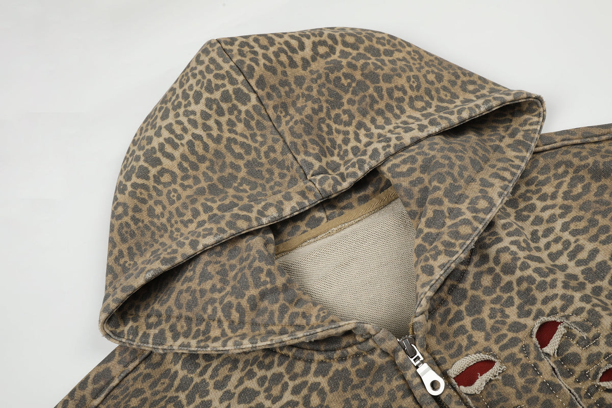 BLACK ENERGY | Leopard Print Zip Up Hoodie - product detail