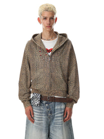 BLACK ENERGY | Leopard Print Zip Up Hoodie in Leopard - model view