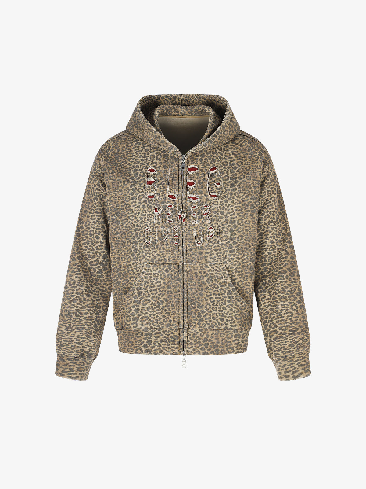 BLACK ENERGY | Leopard Print Zip Up Hoodie in Leopard - front view