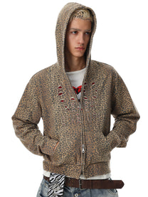 BLACK ENERGY | Leopard Print Zip Up Hoodie in Leopard - model view
