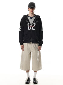 BLACK ENERGY | Number 02 Zip Up Hoodie in Black - model view