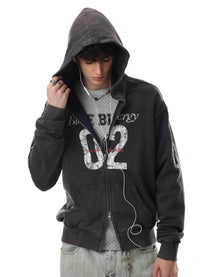 BLACK ENERGY | Number 02 Zip Up Hoodie in Black - model view
