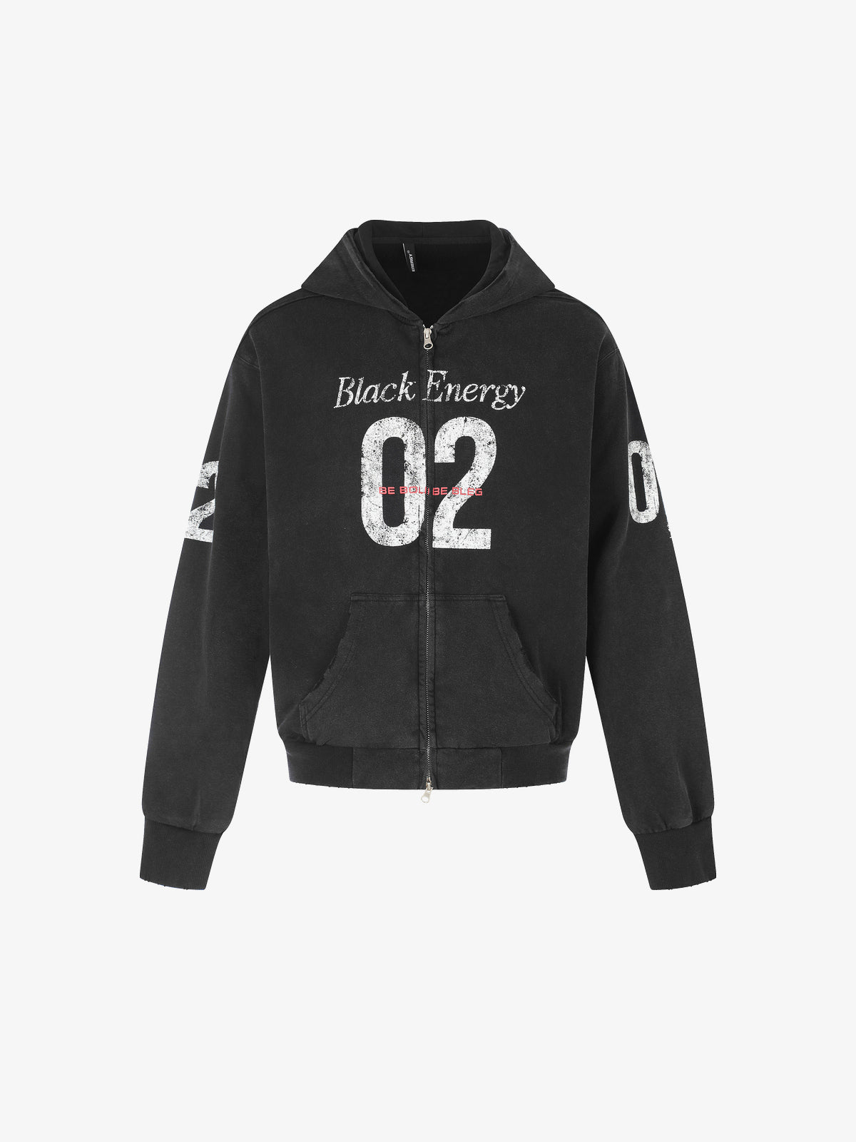 BLACK ENERGY | Number 02 Zip Up Hoodie in Black - front view