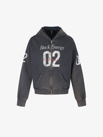 BLACK ENERGY | Number 02 Zip Up Hoodie in Navy - front view