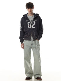 BLACK ENERGY | Number 02 Zip Up Hoodie in Black - model view