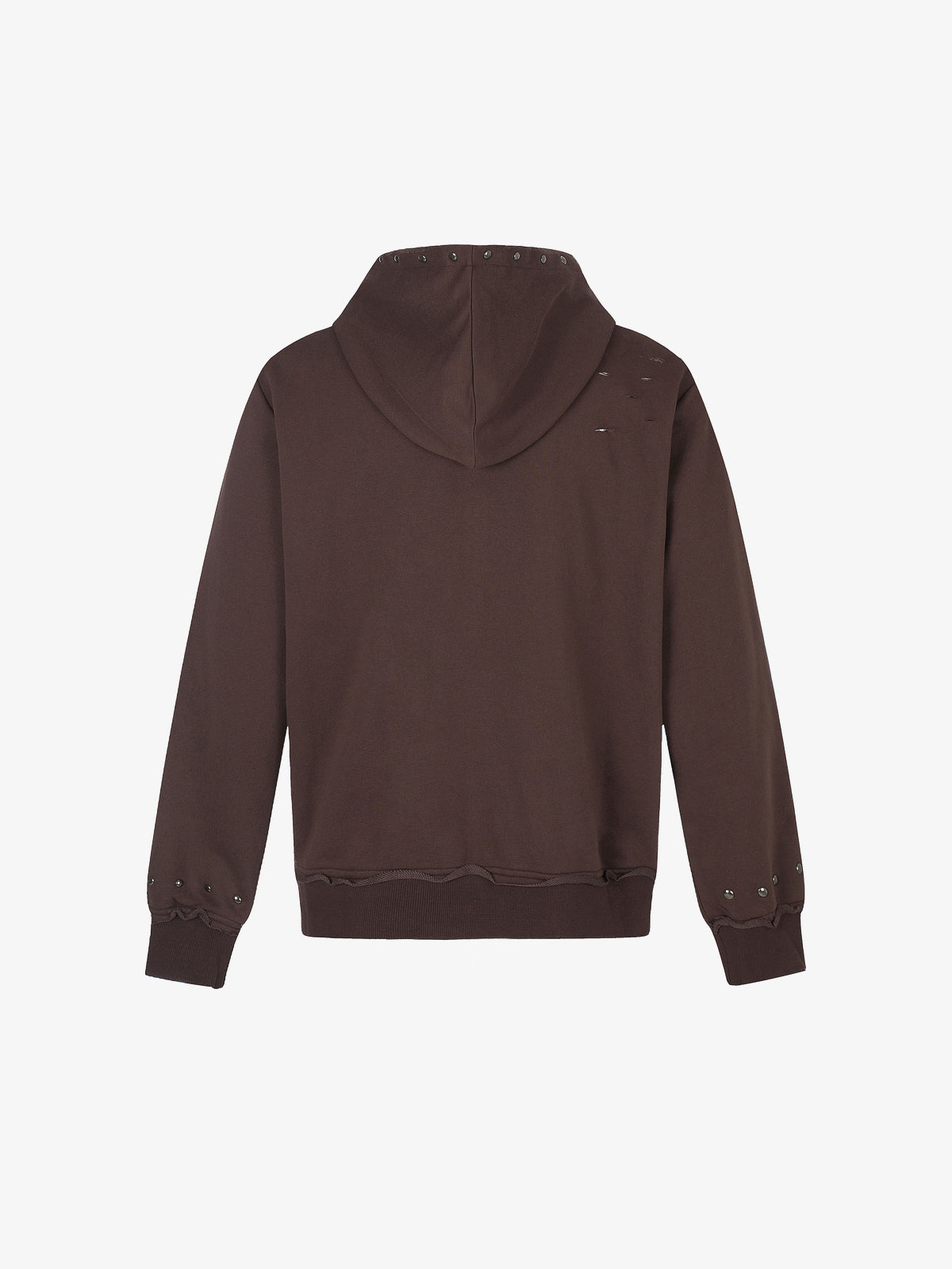 BLACK ENERGY | Studded Collage Zip Up Hoodie in Brown - back view