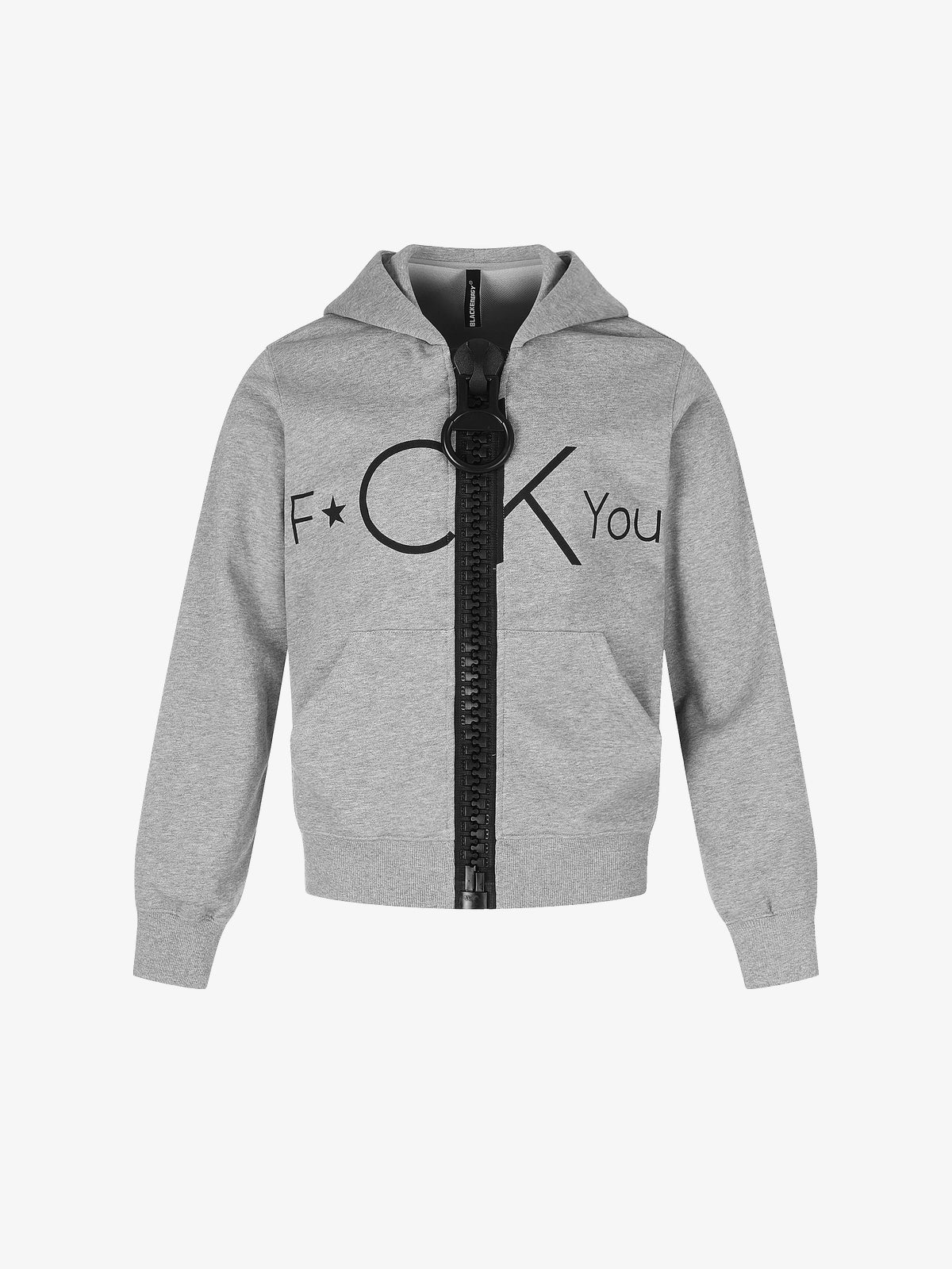 BLACK ENERGY | Statement Script Zip Up Hoodie in Gray - front view