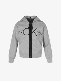 BLACK ENERGY | Statement Script Zip Up Hoodie in Gray - front view