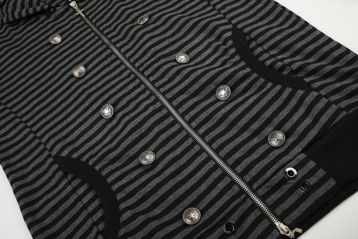 BLACK ENERGY | Striped Button Zip Up Hoodie - product detail