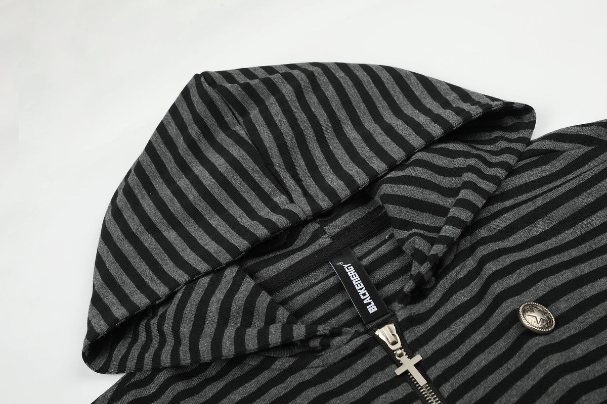 BLACK ENERGY | Striped Button Zip Up Hoodie - product detail