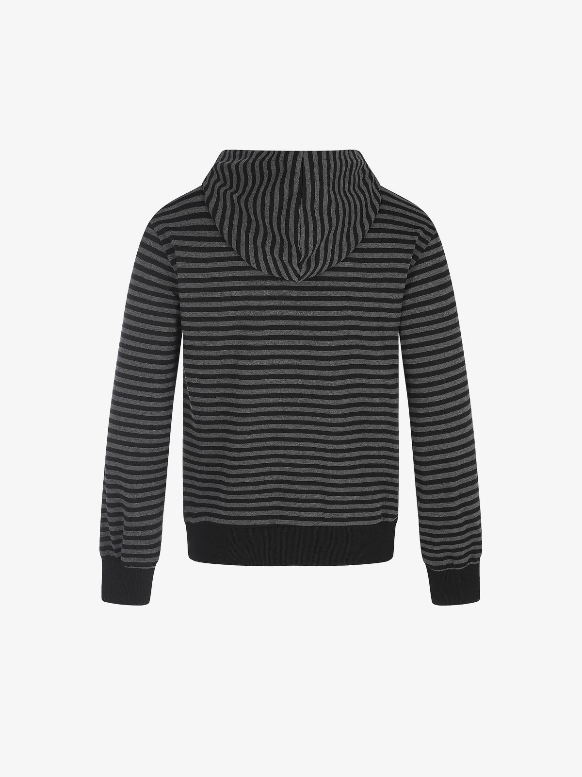 BLACK ENERGY | Striped Button Zip Up Hoodie in Black - back view