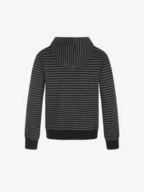 BLACK ENERGY | Striped Button Zip Up Hoodie in Black - back view