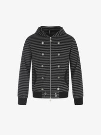BLACK ENERGY | Striped Button Zip Up Hoodie in Black - front view