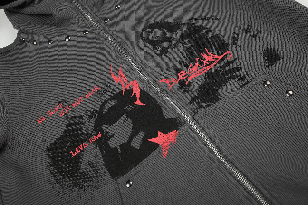 BLACK ENERGY | Character Print Zip Up Hoodie - product detail