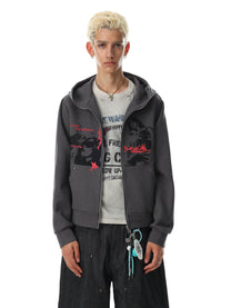 BLACK ENERGY | Character Print Zip Up Hoodie in Gray - model view