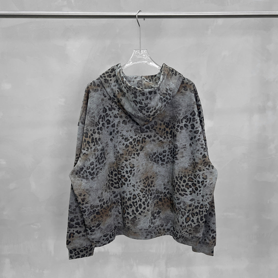CHAOKEXI | Washed Leopard Zip Up Hoodie - product detail