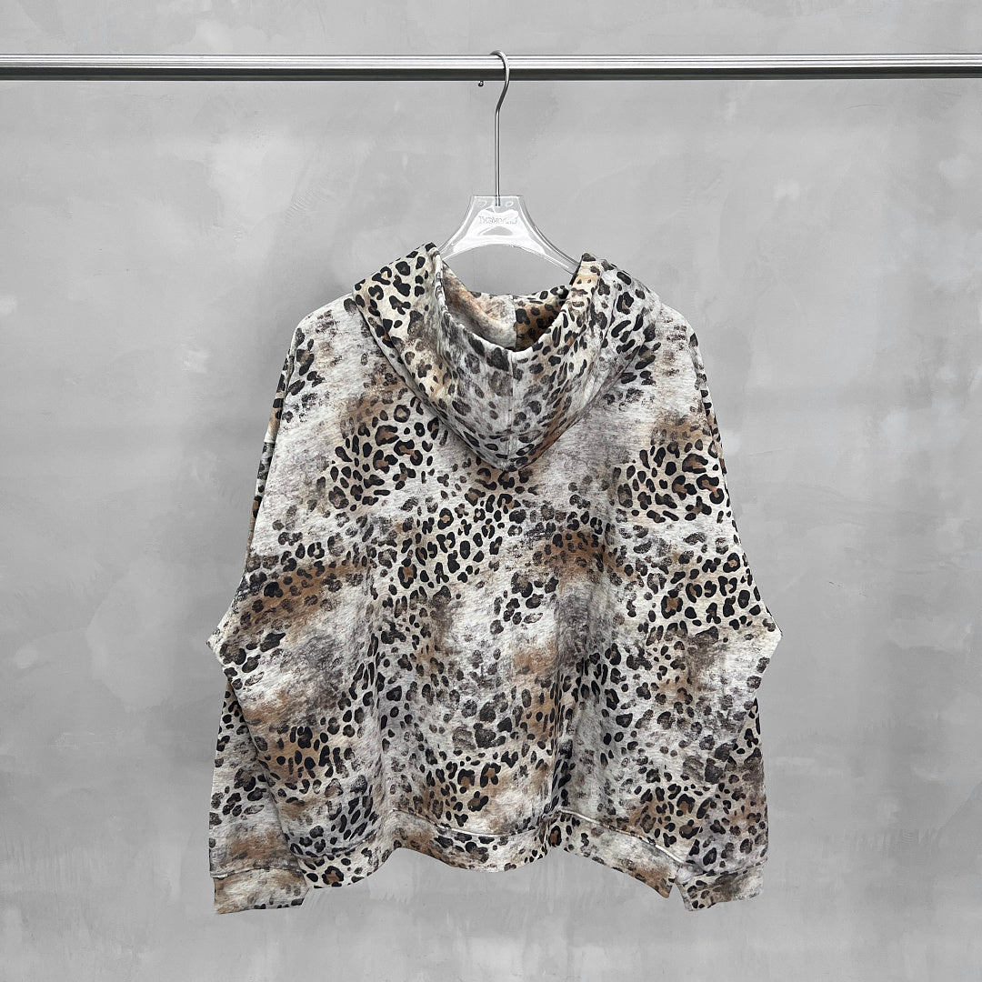 CHAOKEXI | Washed Leopard Zip Up Hoodie - product detail
