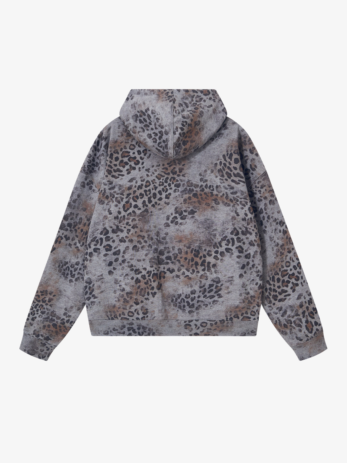 CHAOKEXI | Washed Leopard Zip Up Hoodie in Dark Gray - back view