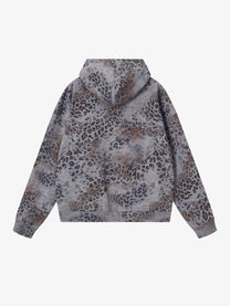 CHAOKEXI | Washed Leopard Zip Up Hoodie in Dark Gray - back view