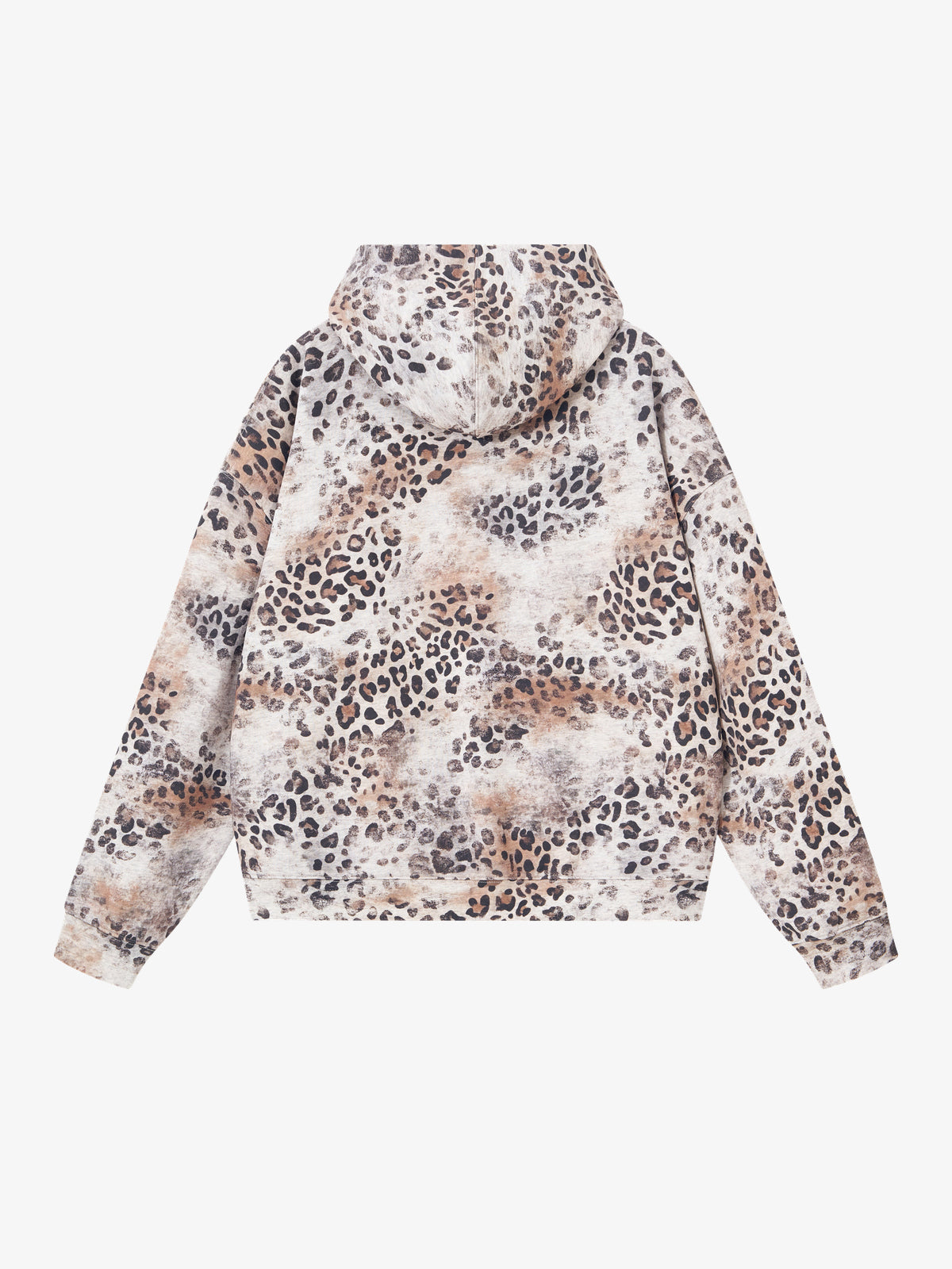 CHAOKEXI | Washed Leopard Zip Up Hoodie in Oat Gray - back view