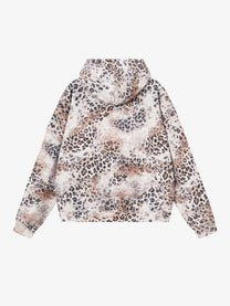 CHAOKEXI | Washed Leopard Zip Up Hoodie in Oat Gray - back view