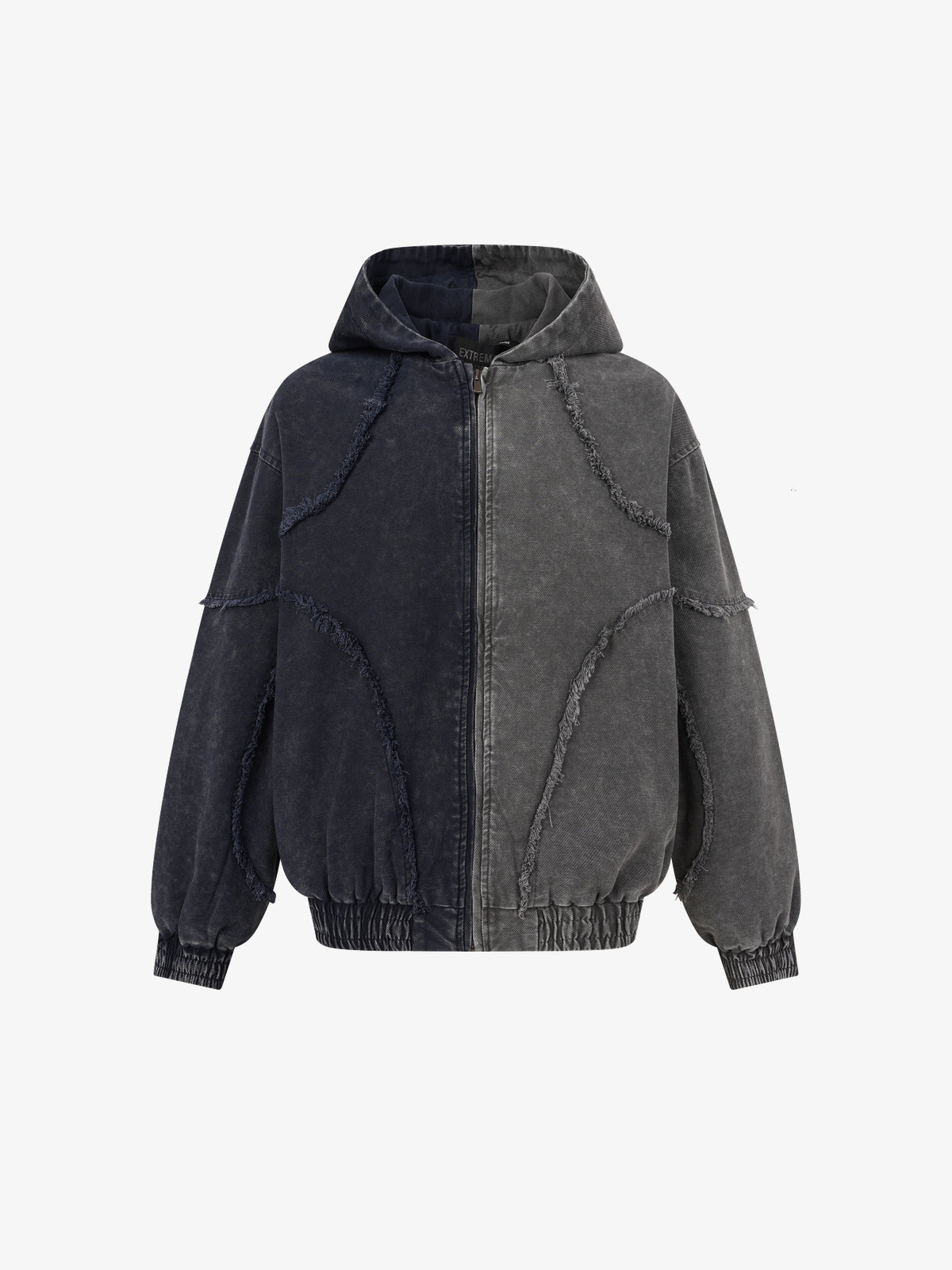 EXTREME CAUSE | Deconstructed Panel Zip Up Hoodie in Black - front view