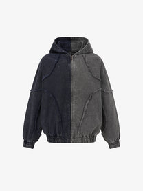 EXTREME CAUSE | Deconstructed Panel Zip Up Hoodie in Black - front view