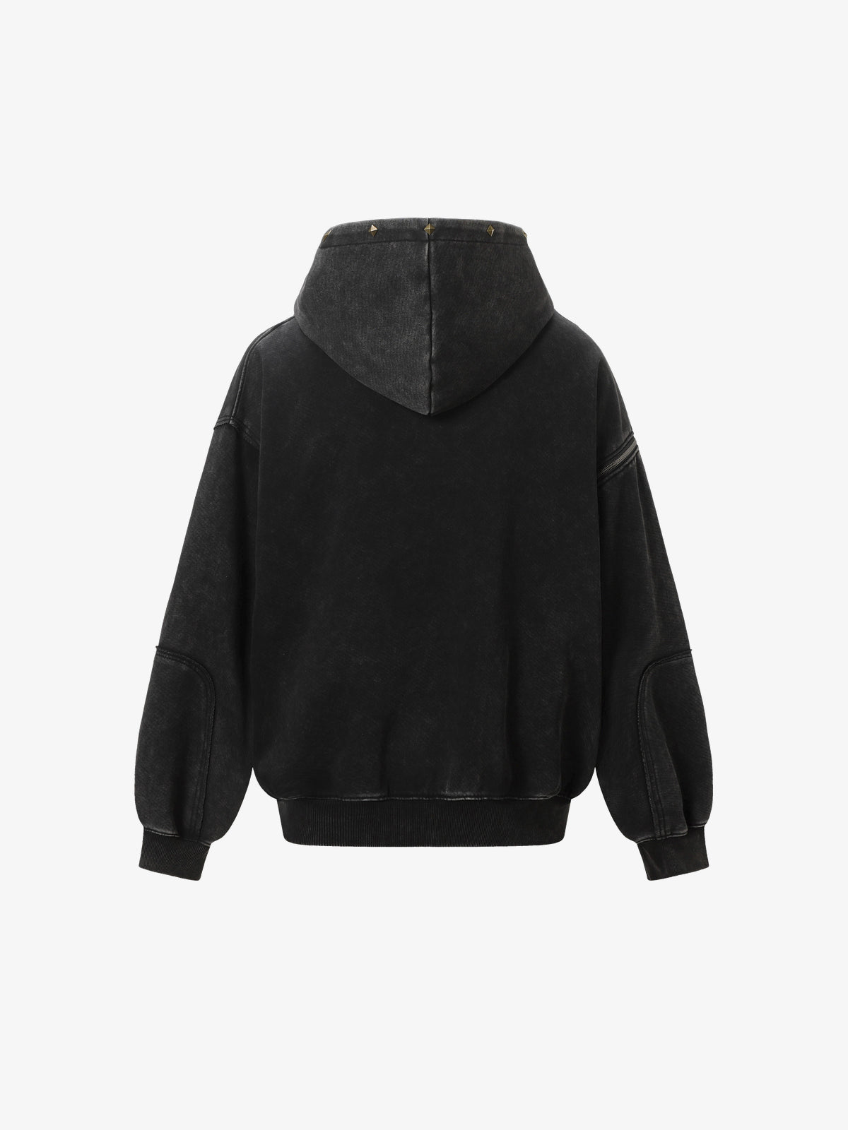 EXTREME CAUSE | Distressed Seam Zip Up Hoodie in Black - back view