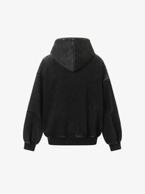 EXTREME CAUSE | Distressed Seam Zip Up Hoodie in Black - back view