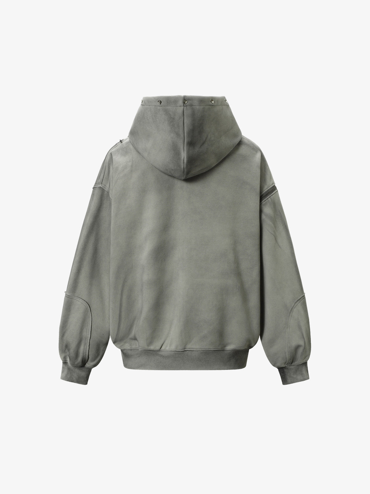 EXTREME CAUSE | Distressed Seam Zip Up Hoodie in Gray - back view