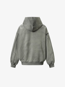 EXTREME CAUSE | Distressed Seam Zip Up Hoodie in Gray - back view