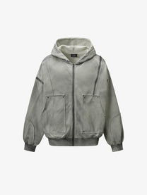 EXTREME CAUSE | Distressed Seam Zip Up Hoodie in Gray - front view