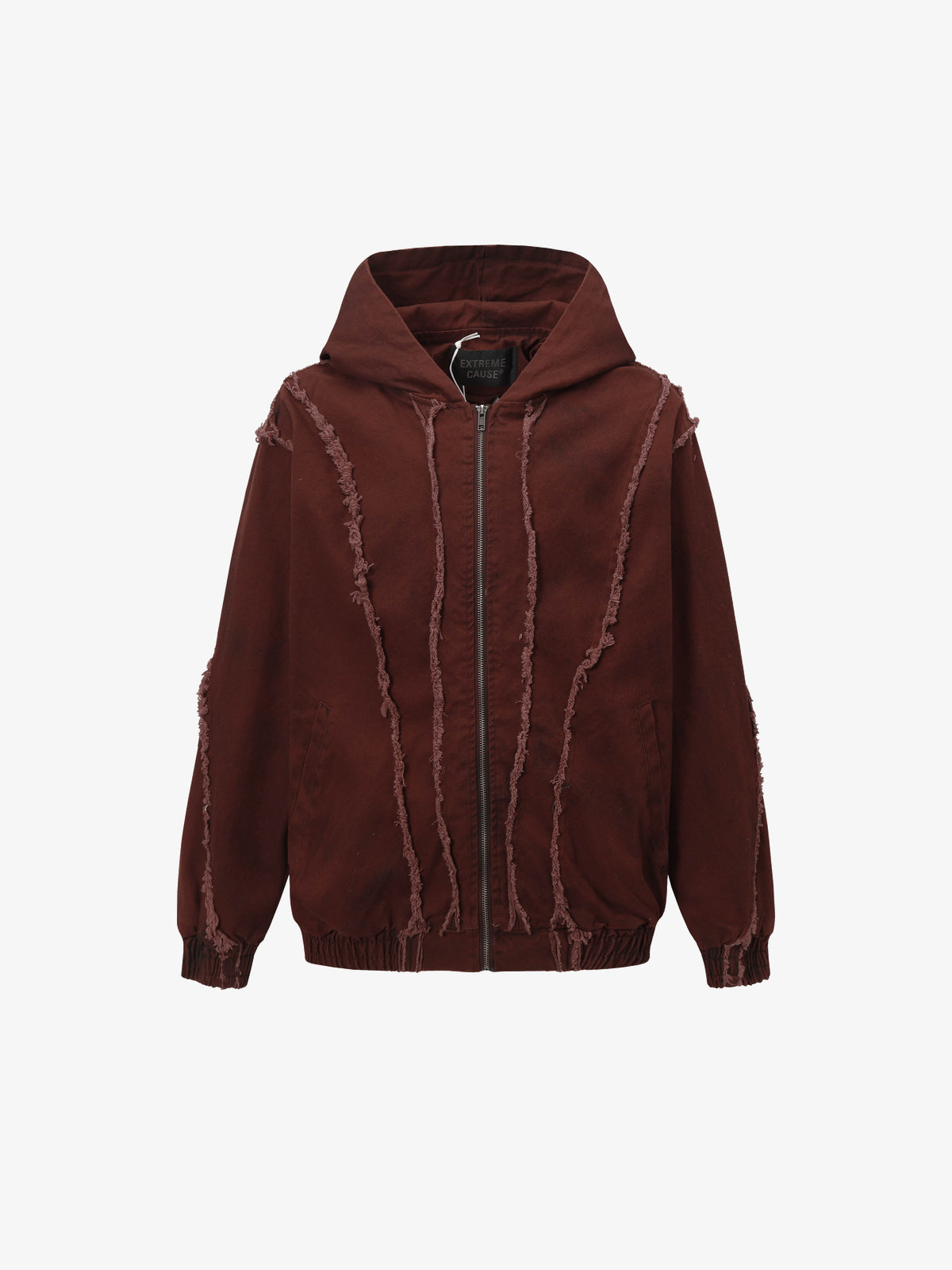 EXTREME CAUSE | Contrast Stitch Zip Up Hoodie in Red - front view