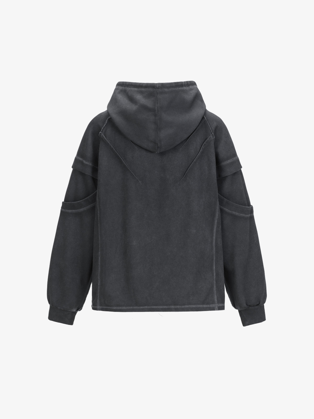 EXTREME CAUSE | Washed Sleeve Panel Hoodie in Black - back view