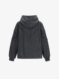EXTREME CAUSE | Washed Sleeve Panel Hoodie in Black - back view