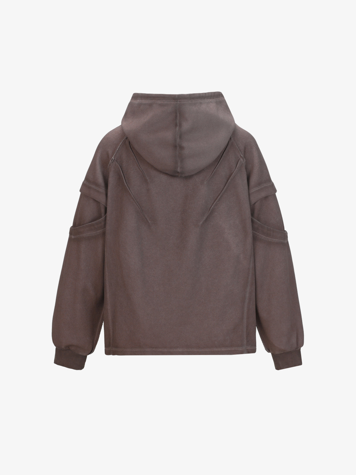 EXTREME CAUSE | Washed Sleeve Panel Hoodie in Brown - back view