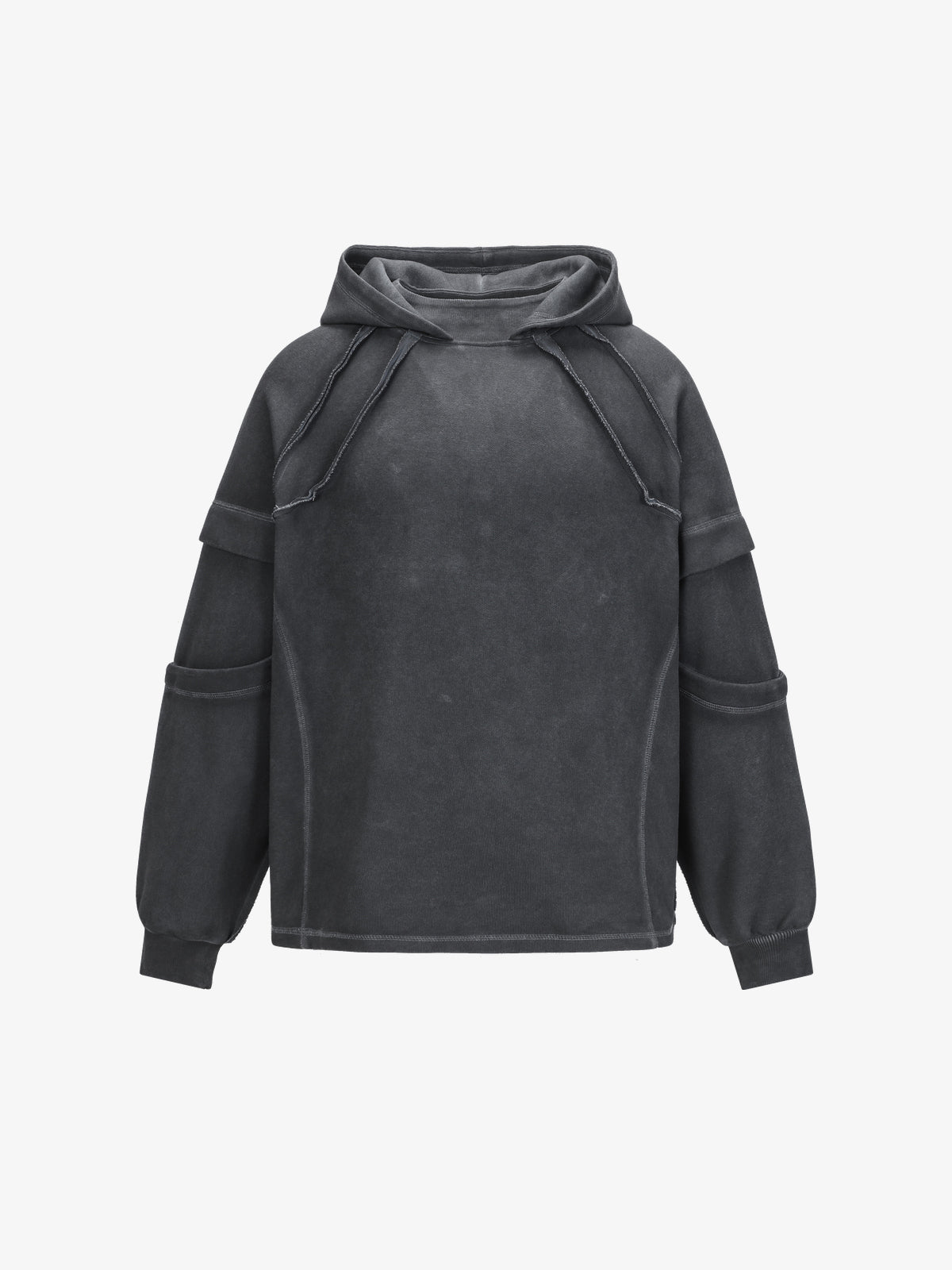 EXTREME CAUSE | Washed Sleeve Panel Hoodie in Black - front view