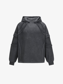 EXTREME CAUSE | Washed Sleeve Panel Hoodie in Black - front view